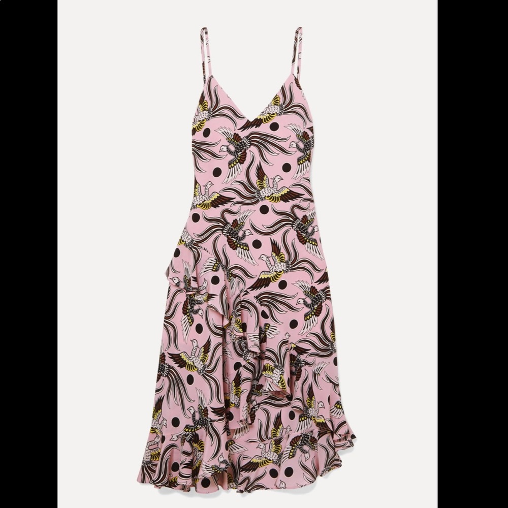 KENZO Ruffled Phoenix Printed Silk Midi Dress